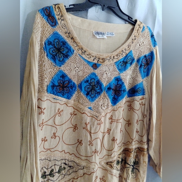 💥CROCHET PATCHWORK RAYON VELVET LONG TUNIC STYLE SHIRT HIPPIE INDIA TOP GYPSY - Picture 2 of 7